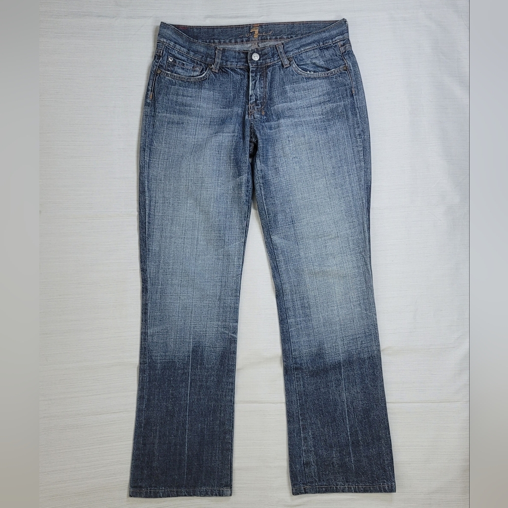 7 for all mankind Dojo Argyle Jeans Womens 30 Blue Boot Cut Distressed USA
